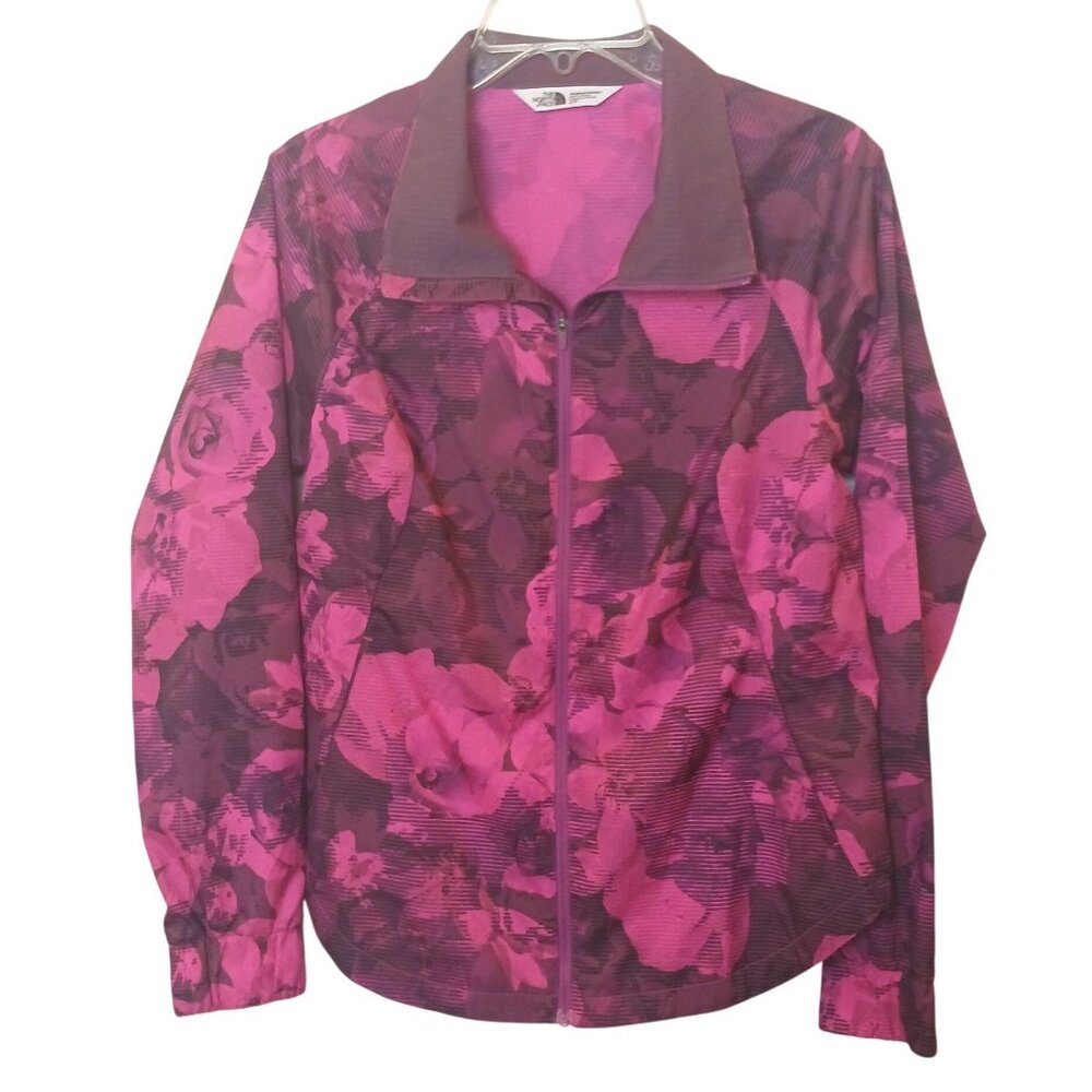 The North Face Floral Jacket Size Small Polyester Pink Purple Flyweight Zip #D42